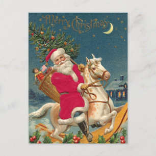 Merry Christmas Vintage Santa Claus on Horse Postcard