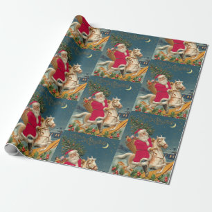 Merry Christmas Vintage Santa Claus on Horse Wrapping Paper