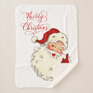 Merry Christmas vintage Santa family ho ho holiday Sherpa Blanket