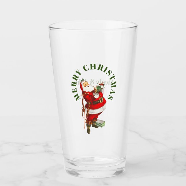Merry Christmas, Vintage Santa Glass Tumbler (Front)