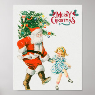 Merry Christmas vintage santa Holiday Poster