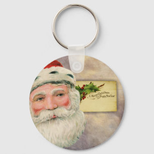 Merry Christmas Vintage Santa Key Ring