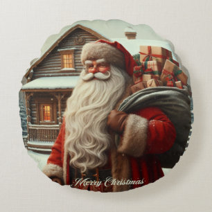 Merry Christmas vintage Santa  Round Cushion