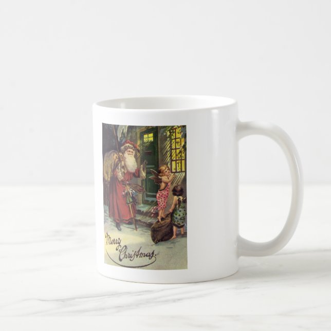 Merry Christmas, Vintage, Santa with Angels Coffee Mug (Right)