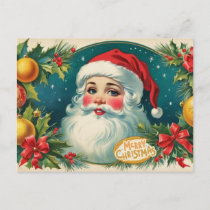 Merry Christmas Vintage Santa with Ornaments Holiday Postcard