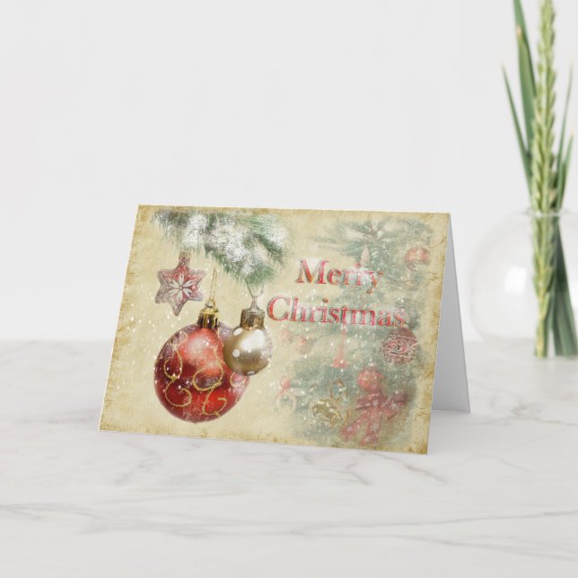 Merry Christmas Vintage Tree Ornaments  Holiday Card (Front)