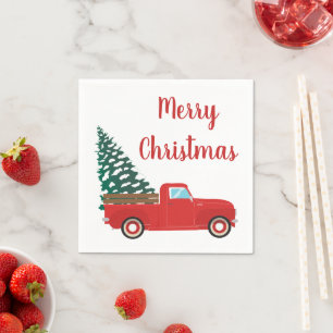 Merry Christmas Vintage Truck Christmas Tree Napkin