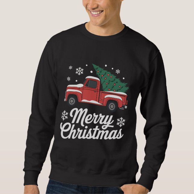 Merry Christmas Vintage Truck Tree Snow Sweatshirt (Front)