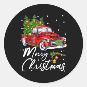 Merry Christmas Vintage Wagon Red Truck Pajama Fam Classic Round Sticker