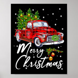 Merry Christmas Vintage Wagon Red Truck Pajama Fam Poster