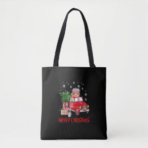 Merry Christmas Vintage Wagon Red Truck Tree Xmas Tote Bag