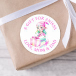Merry Christmas | Vintage Watercolor Elf  Classic Round Sticker<br><div class="desc">Cute vintage style retro pink female elf stickers to give you a nostalgic feeling.   A gift for personalised to and from gift tags.</div>