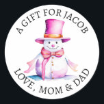 Merry Christmas | Vintage Watercolor Snowman Classic Round Sticker<br><div class="desc">Cute vintage style retro pink snowman  stickers to give you a nostalgic feeling.   A gift for personalised to and from gift tags.</div>