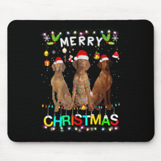 Merry Christmas Vizsla Shirt Santa Hat Lights Xmas Mouse Pad