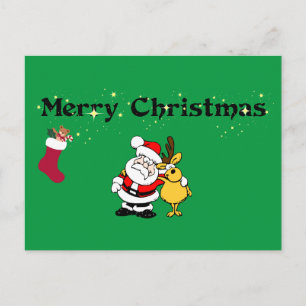 Merry Christmas! w/ Santa and Reindeer Postcard