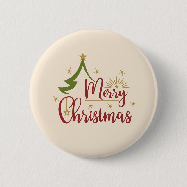 Merry Christmas w/Tree 6 Cm Round Badge (Front)