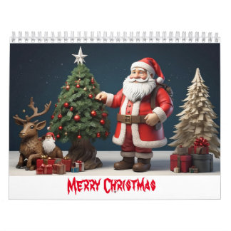 Merry Christmas wall art design with santa Calendar