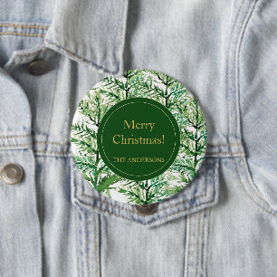 Merry Christmas Watercolor Art Tree personalised 10 Cm Round Badge