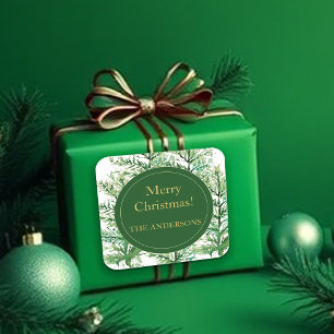 Merry Christmas Watercolor Art Tree personalised Square Sticker