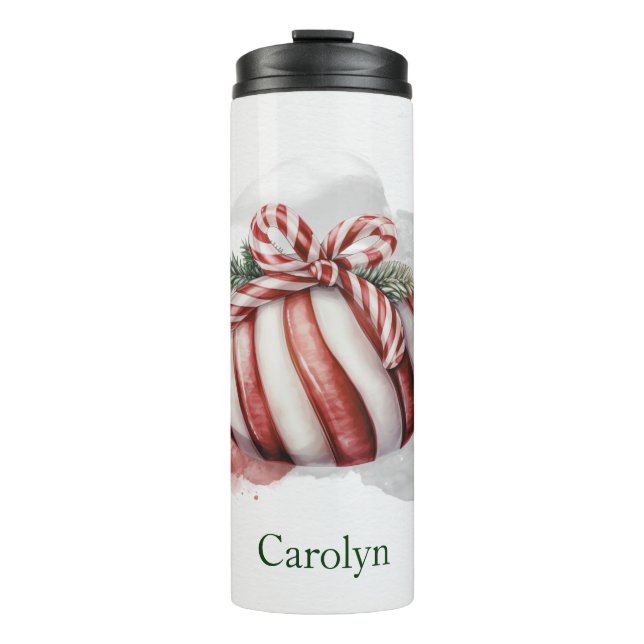 Merry Christmas Watercolor Candy Cane Candy Thermal Tumbler (Front)