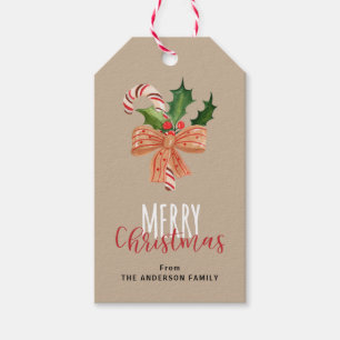 Merry Christmas Watercolor Candy Cane Personalised Gift Tags