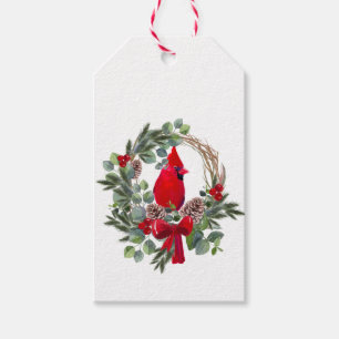 Merry Christmas Watercolor Cardinal Red Bird Gift Tags