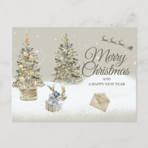 Merry Christmas Watercolor Christmas Trees  Holiday Postcard