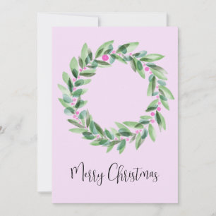 Merry Christmas, watercolor Christmas wreath Holiday Card