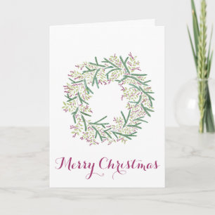 Merry Christmas, watercolor Christmas wreath Holiday Card