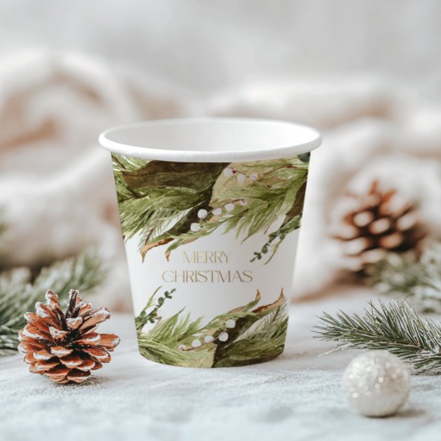 Merry Christmas Watercolor Christmas Wreath  Paper Cups (Merry Christmas Watercolor Christmas Wreath Paper Cups)
