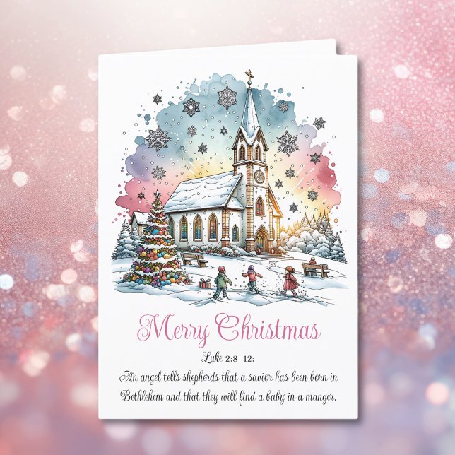 Merry Christmas Watercolor Church Holiday Card (Creator Uploaded)