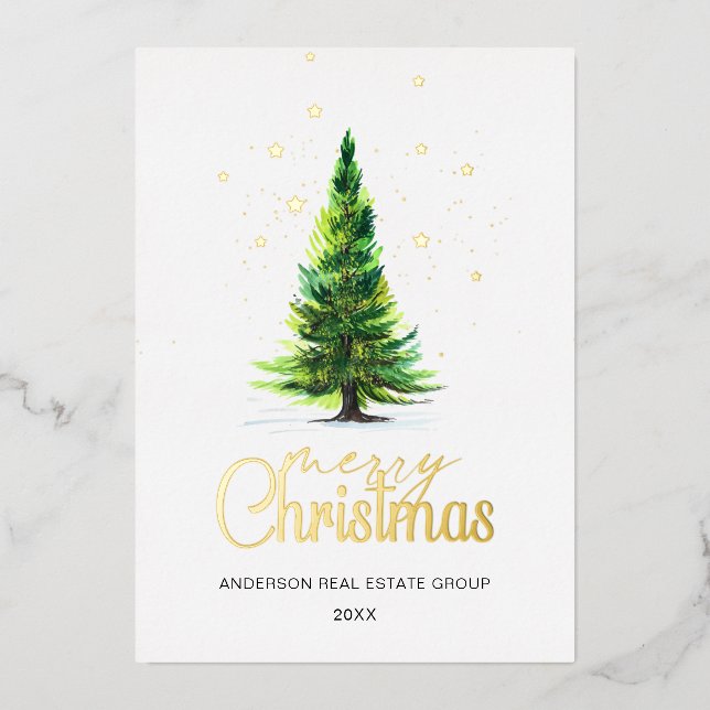 Merry Christmas Watercolor Company Greeting Gold  (Front)