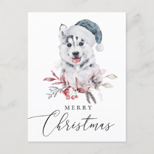 Merry Christmas. Watercolor cute holiday husky