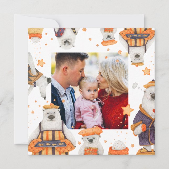 Merry Christmas Watercolor Cute Polar Bear Photo (Front)