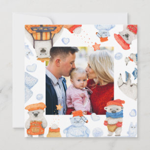 Merry Christmas Watercolor Cute Polar Bear Photo