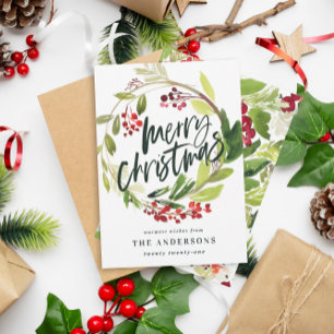 Merry Christmas watercolor floral Holiday Card