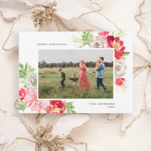 Merry Christmas Watercolor Flower Holiday Card