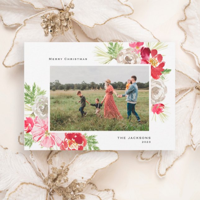 Merry Christmas Watercolor Flower Holiday Card (Creator Uploaded)