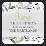 Merry Christmas watercolor foliage Christmas Recta Square Sticker<br><div class="desc">Merry Christmas watercolor foliage Christmas stickers.</div>