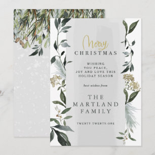 Merry Christmas watercolor foliage Holiday Card