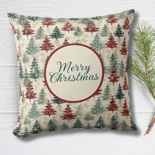 Merry Christmas Watercolor Forest Fir Trees  Cushion (Creator Uploaded)