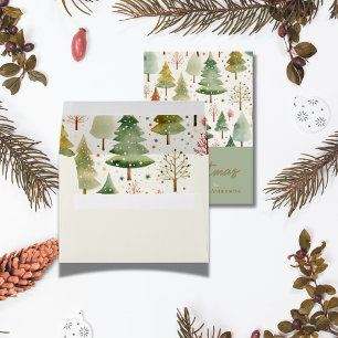 Merry Christmas Watercolor Forest trees Holiday Envelope