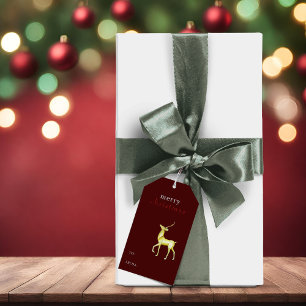 Merry Christmas Watercolor Gold Reindeer Elegant Gift Tags