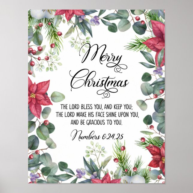 Merry Christmas, Watercolor Holiday Art, Christian Poster (Front)