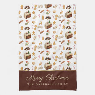 Merry Christmas Watercolor Holiday Baking Tea Towel