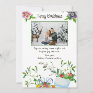 Merry Christmas Watercolor Holiday Floral Photo