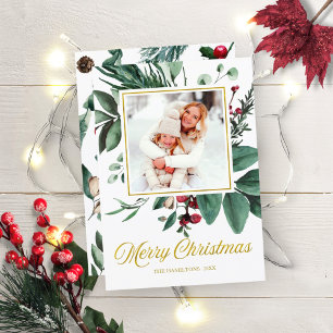 Merry Christmas Watercolor Holidays Photo Invitation
