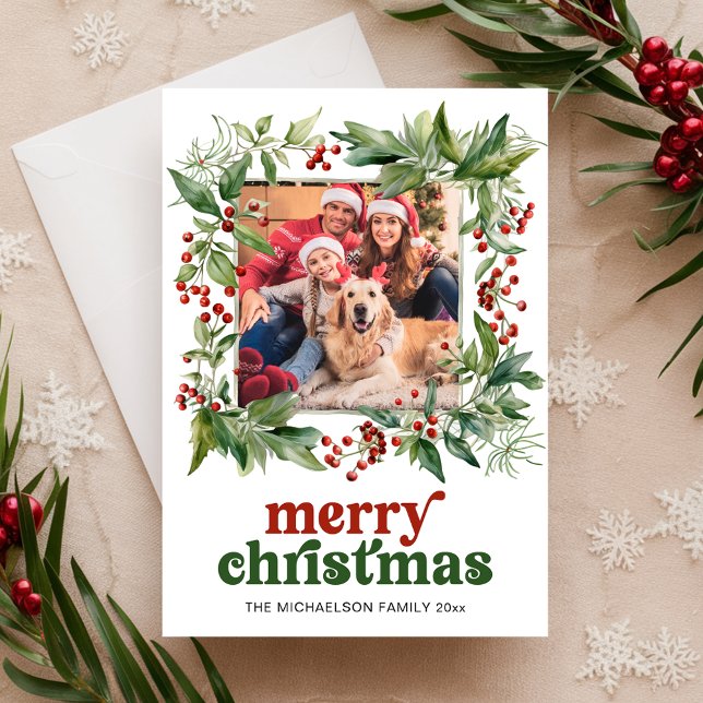 Merry Christmas Watercolor Holly Frame Photo Holiday Card (Merry Christmas Watercolor Holly Frame Photo Holiday Card
)