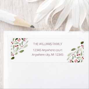 Merry christmas watercolor holly return address