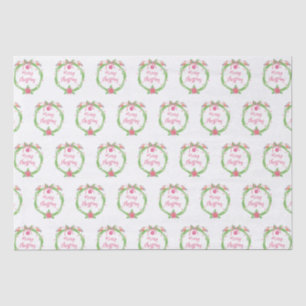 Merry Christmas Watercolor Holly Wreath Tissue Paper
